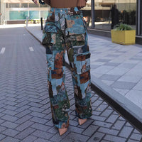 Women’s Jacquard Cargo Pants – Retro Casual Trousers with Pockets - Modestly Vogue