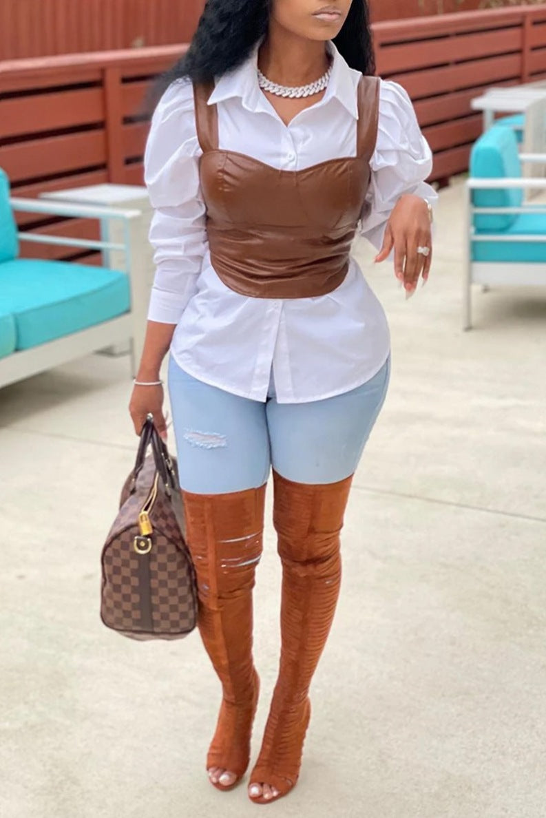 Spring Summer Faux Leather Sleeveless Corset Vest with Zipper - Modestly Vogue