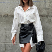 Spring Chic: Loose White Shirt + Waist Seal Skirt Set for Women - Modestly Vogue