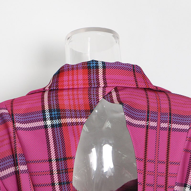 Pastel Backless Plaid Coat for Women - Spring Autumn Single Breasted