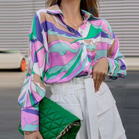 Shirt Loose Spring Autumn Print Single Breasted Cardigan Lantern Long Sleeve Shirt for Women - Modestly Vogue