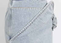 Blue Spring Summer Modern Urban Women Power Sense Three Pleated Rose Washed Denim Pencil Skirt
