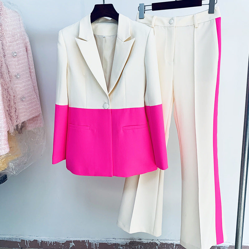 Pastel Business Suit One Button Color Matching Suit Bell-Bottom Pants Suit Two-Piece Suit