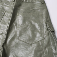 Earthtone Unique Design Faux Leather Trousers - High Waist Straight Leg Pants for Women