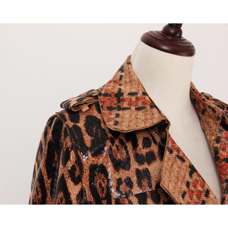 Leopard Print Goods Spring Autumn Snakeskin Long Trench Coat