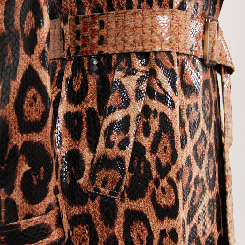 Leopard Print Goods Spring Autumn Snakeskin Long Trench Coat
