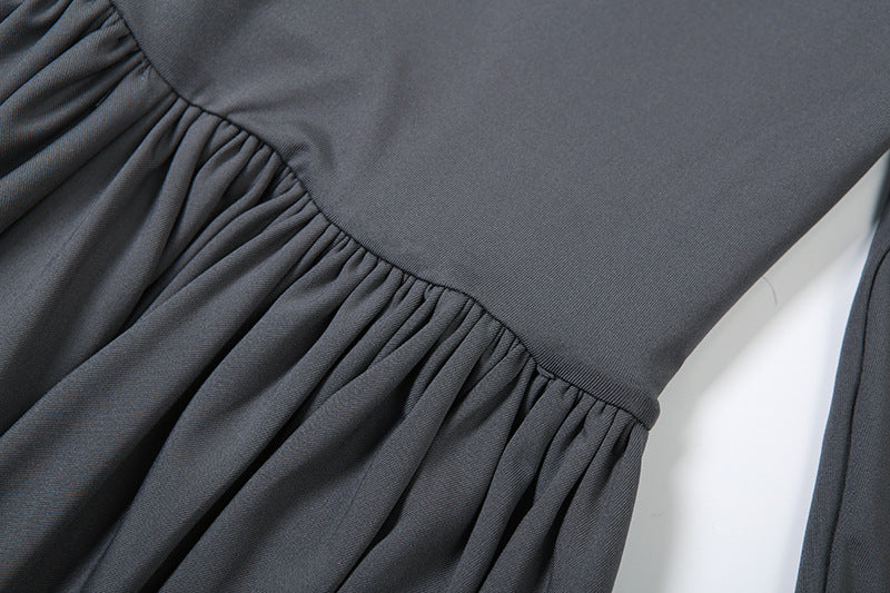 Black Fall Women Clothing Slim Fitting Cool Turtleneck Solid Color Long Sleeve Pleated Jumpsuit