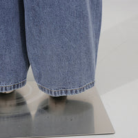 Blue Denim High Waist Ruched Wide Leg Jeans