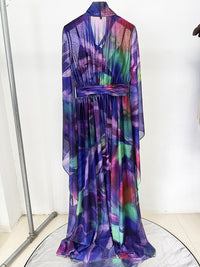 Spring Summer Star Bay Sleeve Colorful Printed Maxi Dress Holiday Maxi Dress