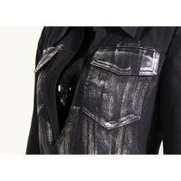 Black Niche Design Trench Coat Women Handmade Metal Silver Brush Color Rock Artist Super Long Blazer - Modestly Vogue