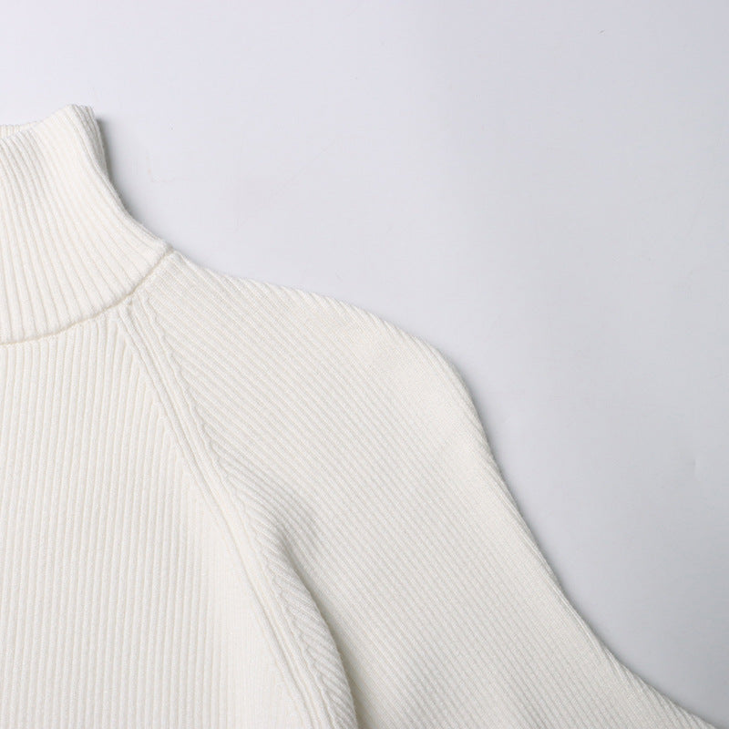 Neutral Elegant Half Turtleneck Sweater - Asymmetric Slim Fit for Women