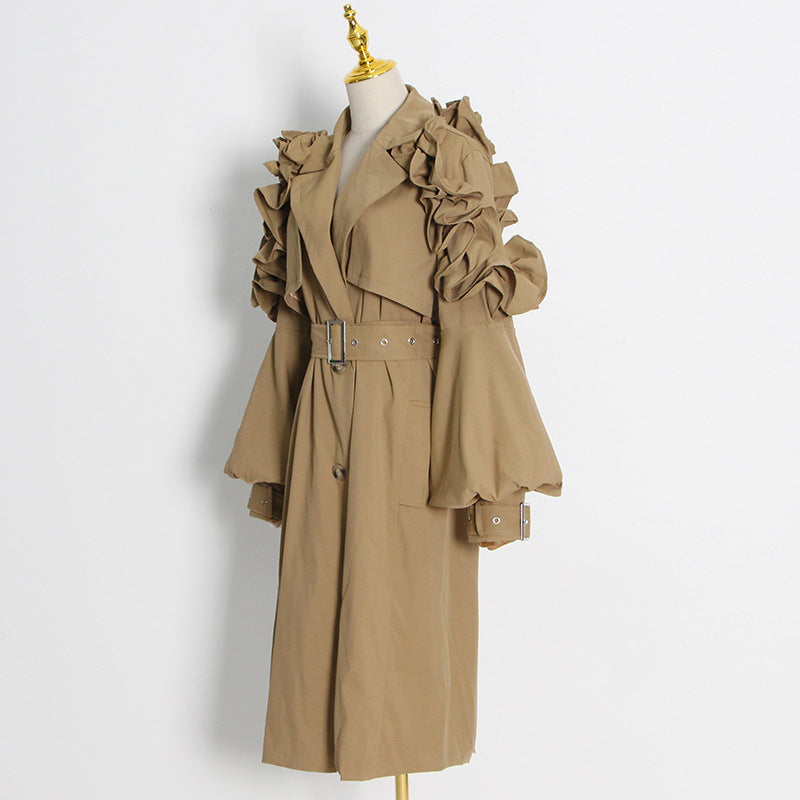 Neutral Elegant High Grade Windbreaker for Women Long Sleeve Slim-Fit Trench Coat - Modestly Vogue