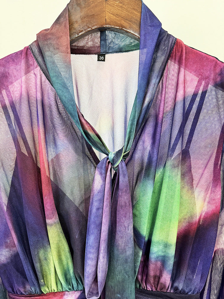 Spring Summer Star Bay Sleeve Colorful Printed Maxi Dress Holiday Maxi Dress