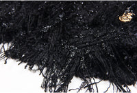Black Silk Tweed Fringe Pocket Fastener Decoration Cardigan Women Coat Top