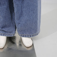 Blue Denim High Waist Ruched Wide Leg Jeans