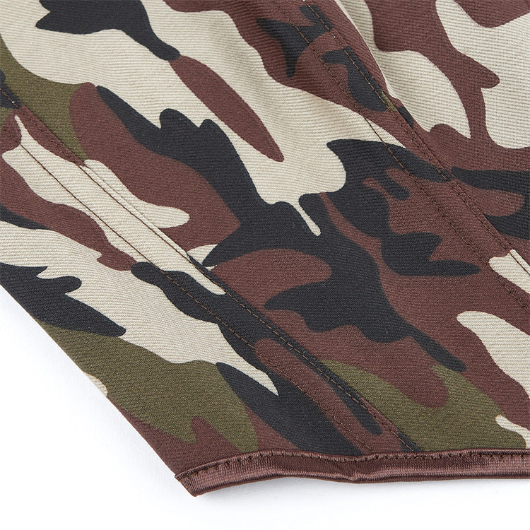 Earthtone Camouflage Adjustable Shoulder Strap Women Tube Top Push up Top