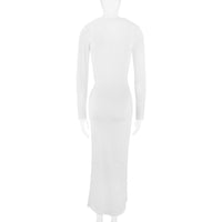 Fall Women Clothing round Neck Long Sleeve Slim Fit Lace up Sheath Solid Color Temperamental Minority Maxi Dress