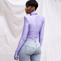 Black Women Winter High Collar Long Sleeve Finger Stall Slim
