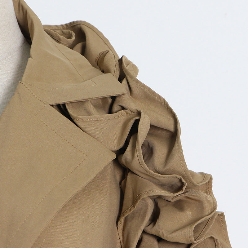 Neutral Elegant High Grade Windbreaker for Women Long Sleeve Slim-Fit Trench Coat - Modestly Vogue