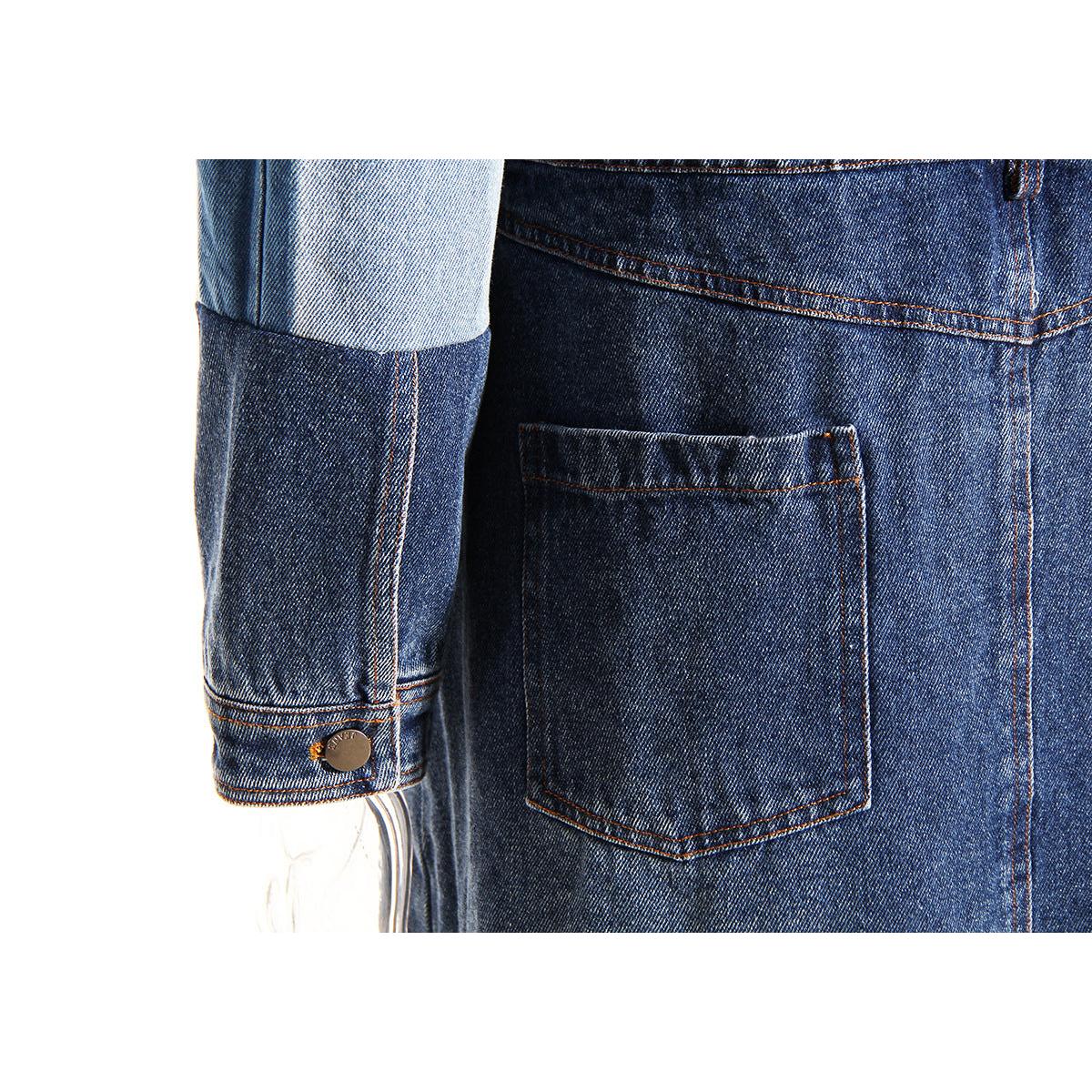 Blue Niche Design Denim Trench Coat for Women Autumn Winter Contrast Color Splicing Coat Women Mid Length Petite Coats Tide