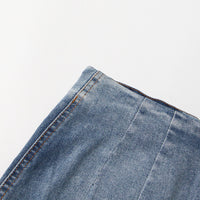Blue Gradient Washed Denim Skirt for Women - Frayed Hem Split Slimming Design
