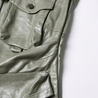 Earthtone Unique Design Faux Leather Trousers - High Waist Straight Leg Pants for Women