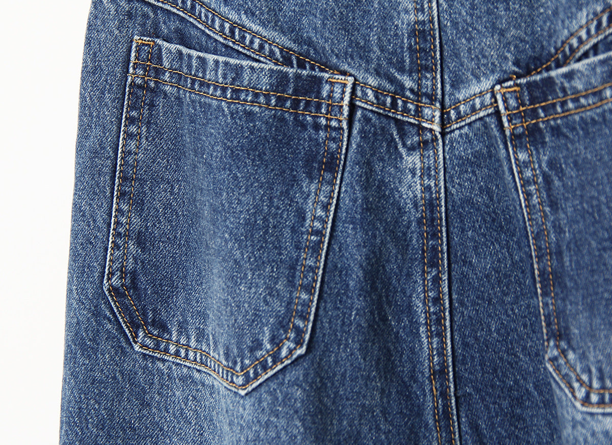 Blue Winter Color Loose Tied Same Design as Designer Personalized Minority Design Feeling Slightly Pull Jeans for Women