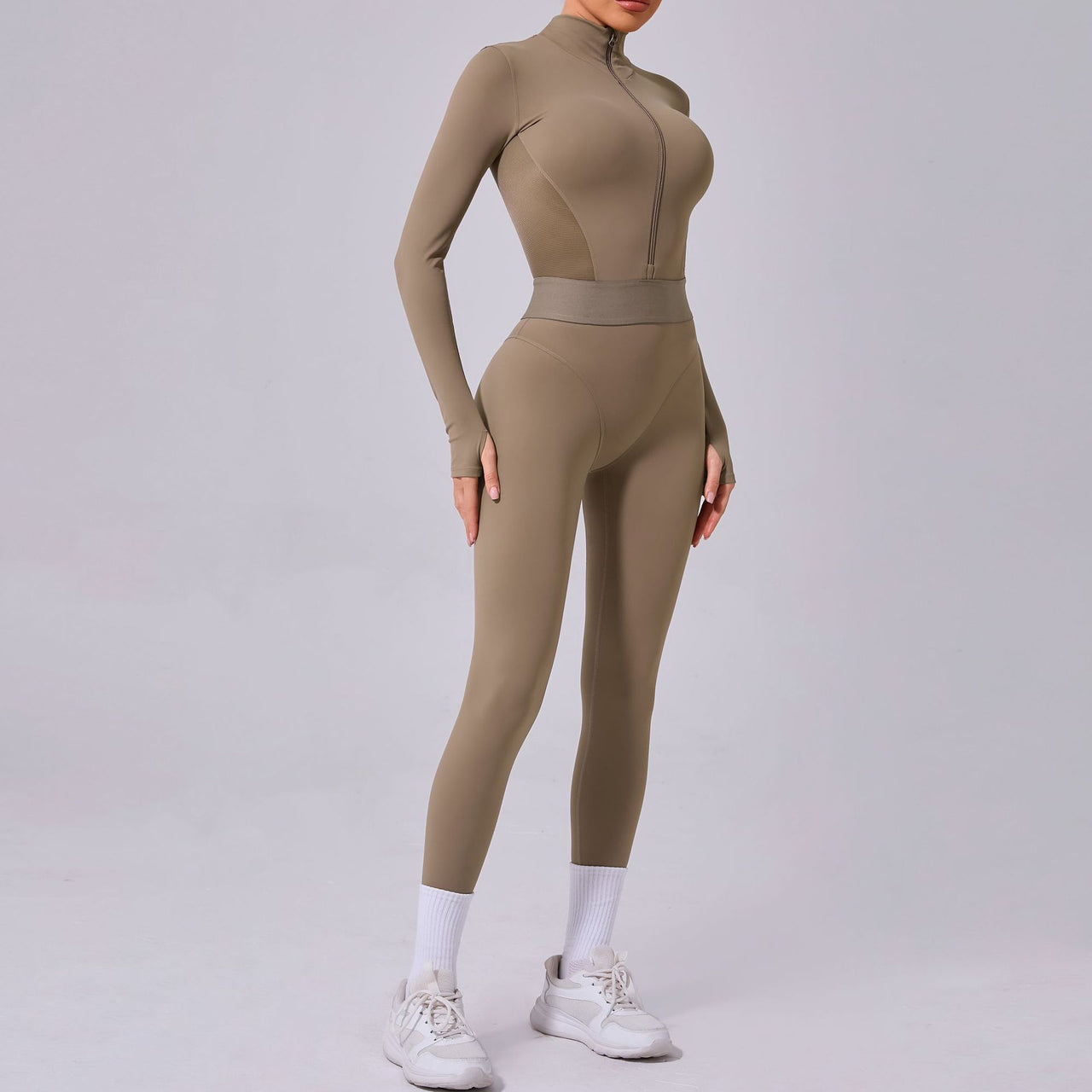 Mesh Stitching on Both Sides Yoga Jumpsuit Tight Elastic Waist Finger Hole Stitching Sports Fitness One Piece - Modestly Vogue