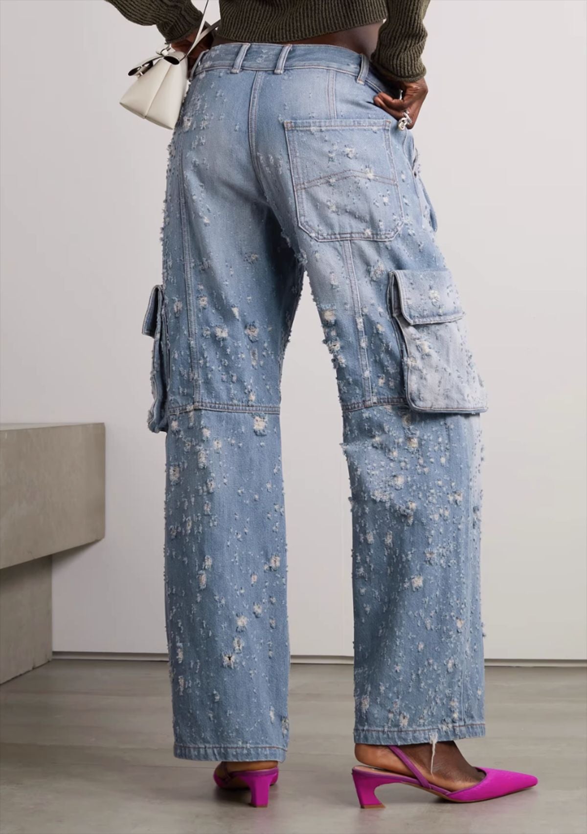 Blue Niche Design Jeans High Waist Loose Hole Trousers