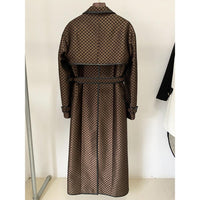 Autumn Winter Star Belt Jacquard Maze Pattern Long Trench Coat