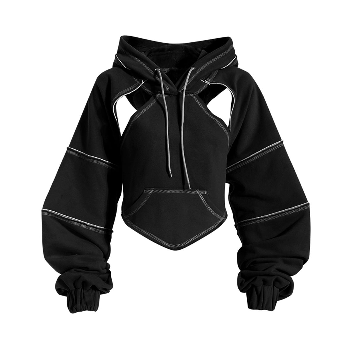 Neutral Cropped Hoodie Women Spring Bandage Dress Blouse Waistcoat Hiphop Long Sleeve Top - Modestly Vogue
