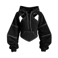 Neutral Cropped Hoodie Women Spring Bandage Dress Blouse Waistcoat Hiphop Long Sleeve Top - Modestly Vogue