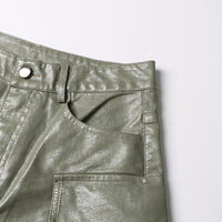 Earthtone Unique Design Faux Leather Trousers - High Waist Straight Leg Pants for Women