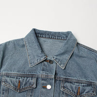 Blue Denim Belt Design Denim Jacket for Women - Collared Korean Patchwork Top