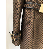 Autumn Winter Star Belt Jacquard Maze Pattern Long Trench Coat