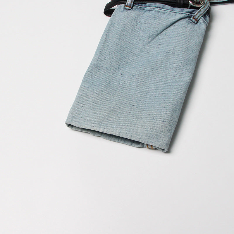 Blue Denim Belt Design Denim Jacket for Women - Collared Korean Patchwork Top