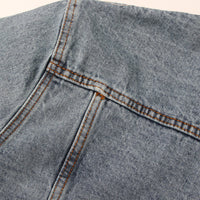 Blue Denim Belt Design Denim Jacket for Women - Collared Korean Patchwork Top