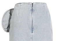 Blue Spring Summer Modern Urban Women Power Sense Three Pleated Rose Washed Denim Pencil Skirt