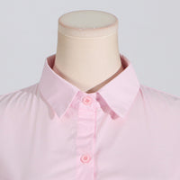 Pastel Collar Ruffled Stitching Design Tight Waist Slimming High Grade Short Sleeve Shirt for Women