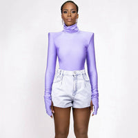 Black Women Winter High Collar Long Sleeve Finger Stall Slim