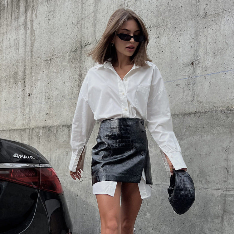 Spring Chic: Loose White Shirt + Waist Seal Skirt Set for Women - Modestly Vogue