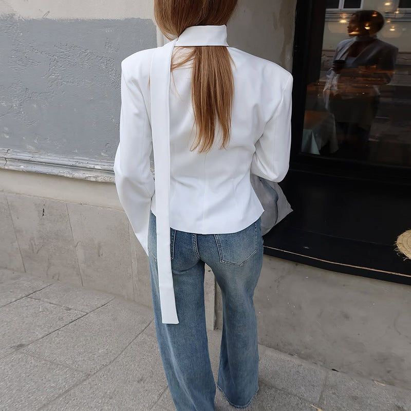 Women Clothing Autumn Elegant Cardigan Button Small Blazers Slim Solid Color Coat