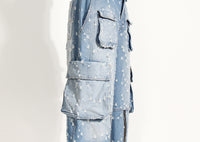 Blue Niche Design Jeans High Waist Loose Hole Trousers