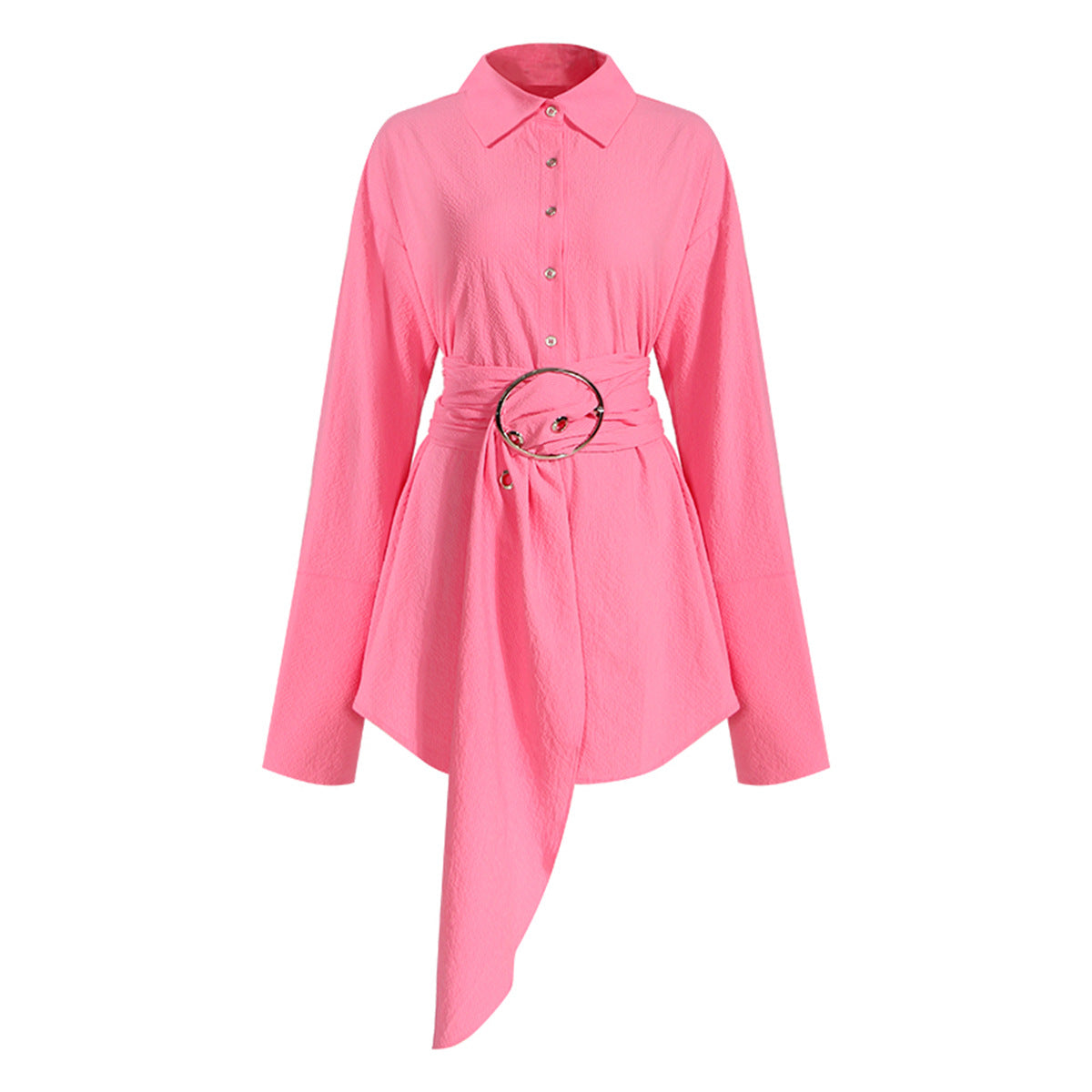 Vacation Long Sleeve Shirt Dress with Lace-Up Waist - Modestly Vogue