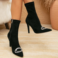 Boots Autumn Winter Pointed Toe High Heel Short Boots Women All Matching Stiletto Rhinestone Tube Socks Stretch Boots - Modestly Vogue