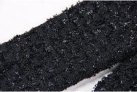 Black Silk Tweed Fringe Pocket Fastener Decoration Cardigan Women Coat Top