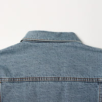 Blue Denim Belt Design Denim Jacket for Women - Collared Korean Patchwork Top