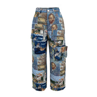 Women’s Jacquard Cargo Pants – Retro Casual Trousers with Pockets - Modestly Vogue