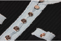 Black Short Sleeve Stitching Denim Simple Elegant Slim Slimming Long Knitted Dress Women