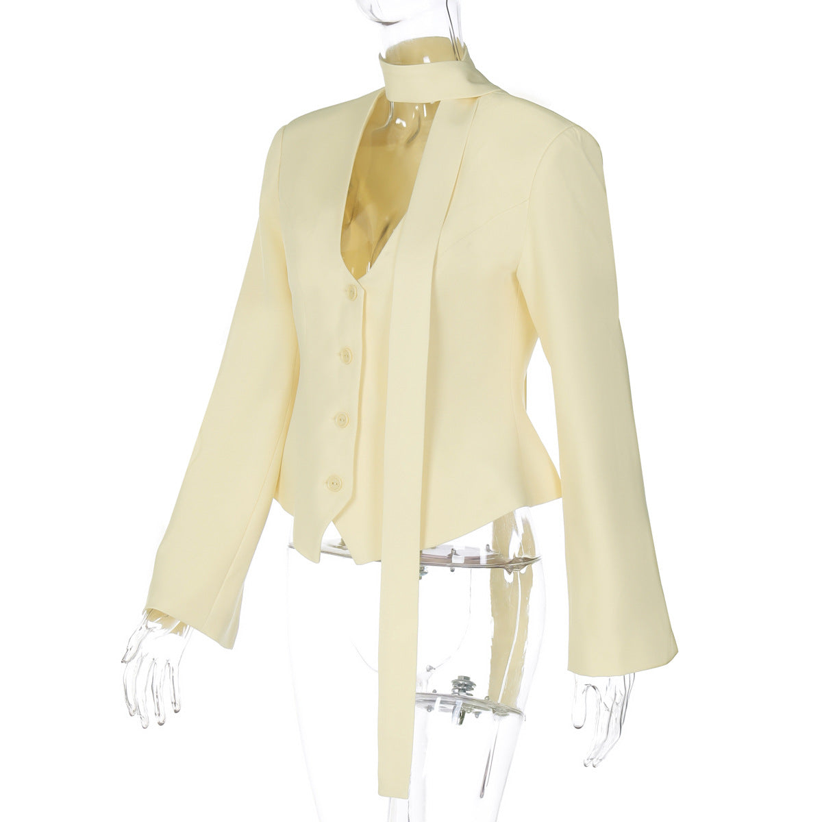 Women Clothing Autumn Elegant Cardigan Button Small Blazers Slim Solid Color Coat